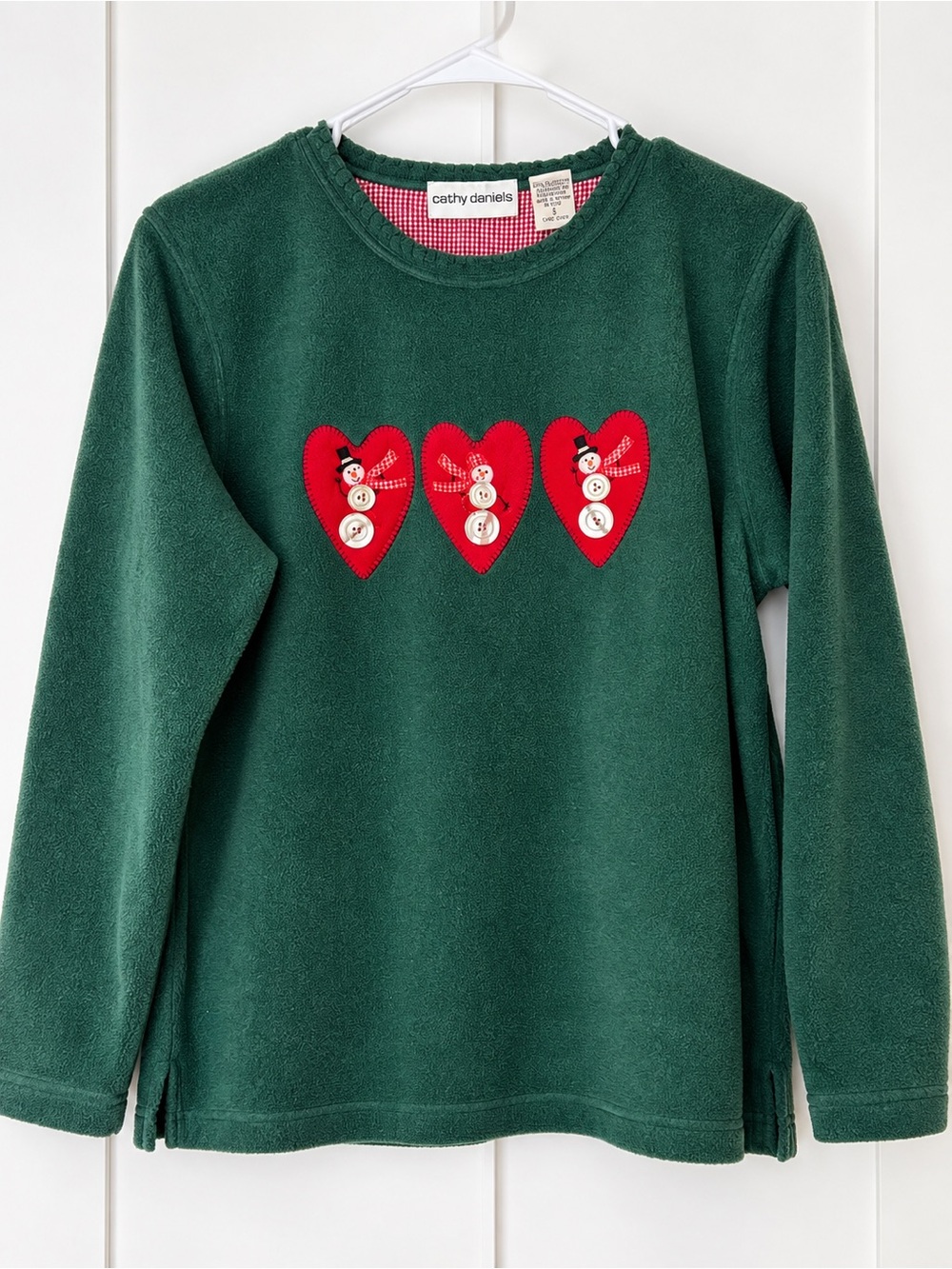 Vintage Cathy Daniels Christmas Snowman Heart Fleece Pullover Women’s S